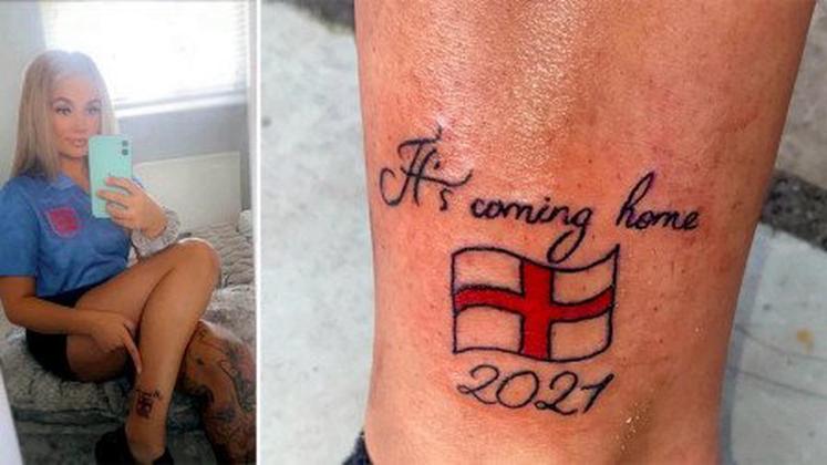 Courtney Harrison fez uma tatuagem por impulso após a Inglaterra golear a Dinamarca nas quartas de final da Euro 2020. Porém, os ingleses acabaram ficando com o vice para a Itália