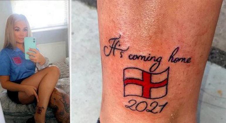 Courtney Harrison fez uma tatuagem por impulso após a Inglaterra golear a Dinamarca nas quartas de final da Euro 2020. Porém, os ingleses acabaram ficando com o vice para a Itália.