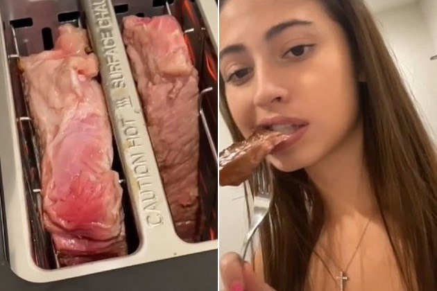 Uma jovem TikToker decidiu usar uma torradeira para cozinhar duas fatias de bife. Resultado: internautas aterrorizados com a empreitada