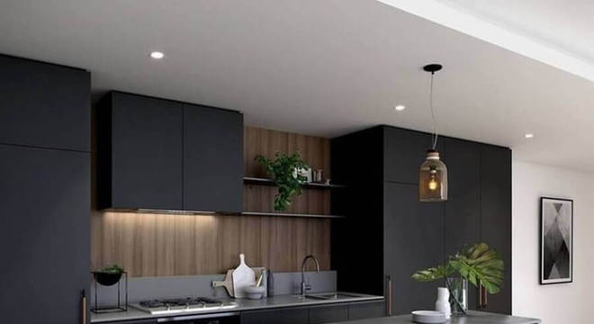 cozinha conceito aberto preta planejada