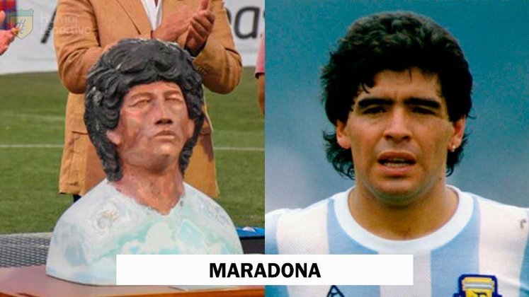 Craque argentino foi homenageado em um busto revelado antes da partida da Seleção Argentina sub-20, na Espanha. Monumento acabou virando alvo de memes nas redes sociais e se junto a outros casos bastante famosos. Relembre na galeria! (Por Humor Esportivo)