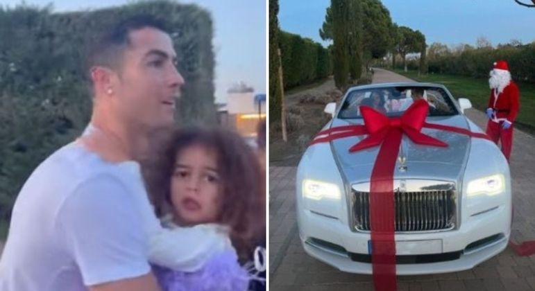 Cristiano Ronaldo passou o Natal com os filhos e a noiva e não escondeu a surpresa ao receber o carrão de presente
