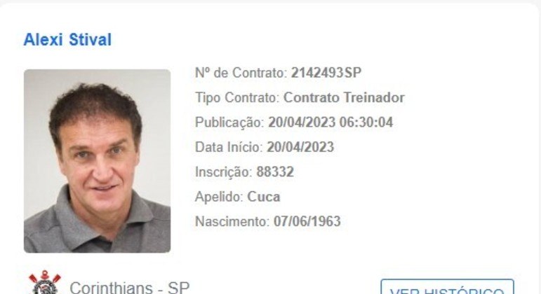 Boletim da CBF confirma registro de Cuca no Corinthians
