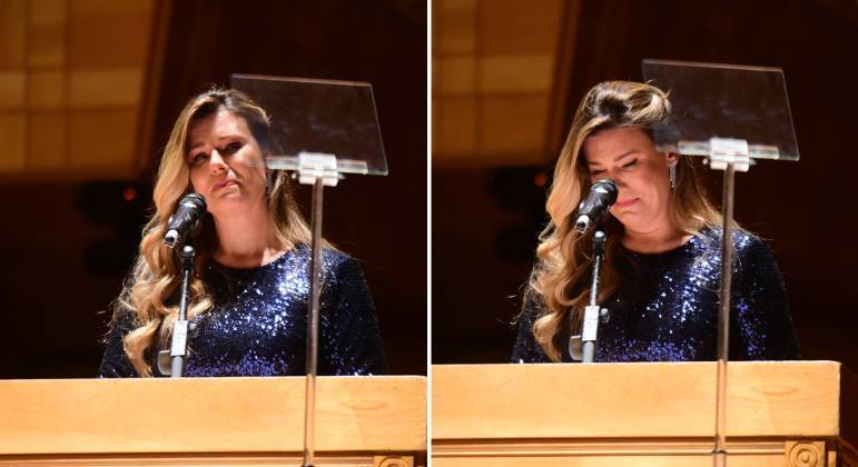Daiana Garbin chora ao falar do câncer da filha em jantar de gala