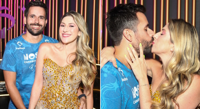 Em camarote da Sapucaí, Dani Calabresa beijou o marido, Richard Neuman
