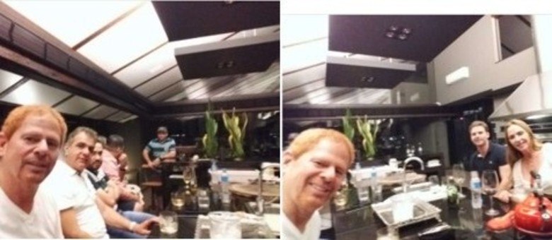 À esq., Darío Messer posa ao lado de Tonho da Mota, em primeiro plano; e, à dir., Messer aparece com 'Motinha'
 e sua mãe, Cecy Mota (Reprodução)