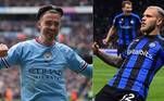 Grealish x DimarcoVolante e titular absoluto, Dimarco é o jogador de transição da Inter de Milão. Responsável por organizar as saídas de bola, para que cheguem ao ataque, o jogador é fundamental no esquema tático do técnico Inzaghi. Aberto pelo lado esquerdo, o italiano muitas vezes faz papel de ponta. Do outro lado, Jack Grealish quer ser campeão pela primeira vez fora da Inglaterra. O ponta-esquerda do City tem na temporada 49 jogos, 5 gols e 11 assistências