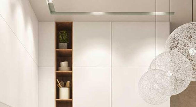 Decoração armário de cozinha com banqueta de veludo azul 