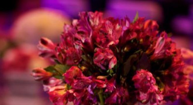 Decoração de baile de máscaras com flores cor de rosa