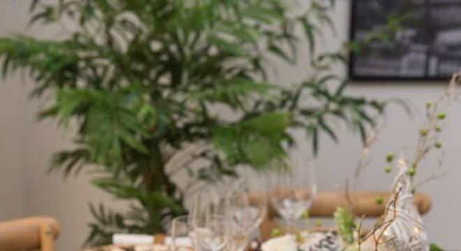 decoração de ceia de ano novo com plantas e detalhes