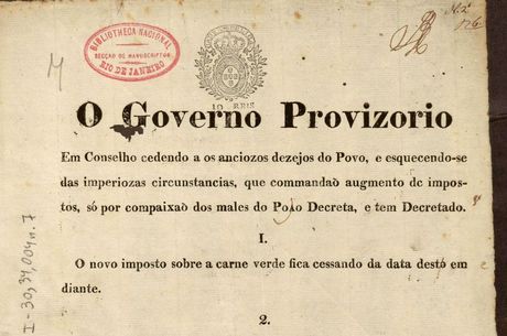 Decreto do governo provisório que extinguia o imposto sobre a carne