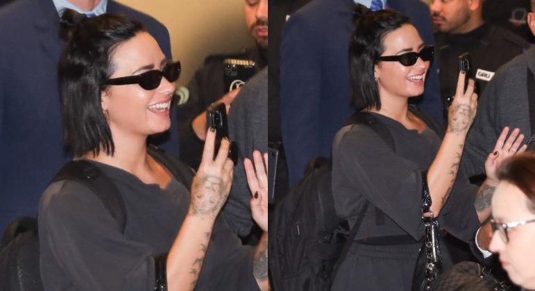 Demi Lovato desembarcou no Aeroporto Internacional de Guarulhos