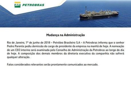 Fato relevante ao mercado com demissão de Pedro Parente