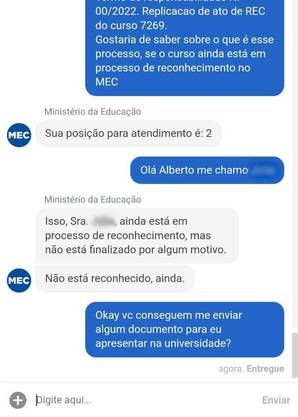 MEC confirmou a aluno que curso não era reconhecido