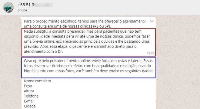 Clinica médica solicita fotos de biquíni para primeiro atendimento de paciente