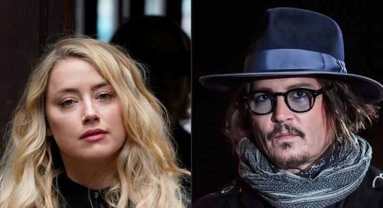 Amber Heard e Johnny Depp se encontraram na corte de Fairfax, na Virginia, nesta terça (12)
