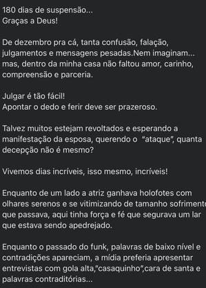 Início de publicação feita por mulher de deputado