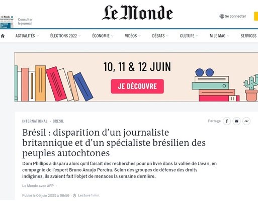 Le Monde destaca desaparecimento de jornalista e de especialista 