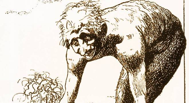 Na Lua, Dyrcona encontrou homens gigantes e conheceu Domingo Gonsales, o espanhol que viajou até lá no livro de Godwin