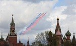 Uma série de formações de aviões foi vista sobrevoando a capital, em um preparo para as celebrações do Dia da Vitória
