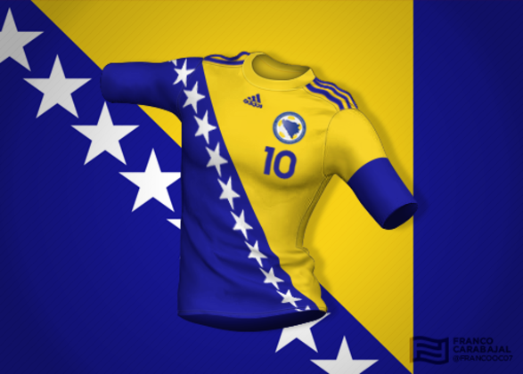 Designer cria camisas de seleções inspiradas nas bandeiras dos países: Bósnia