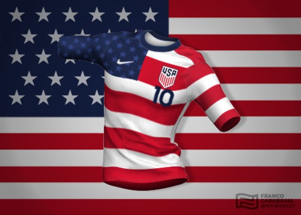 Designer cria camisas de seleções inspiradas nas bandeiras dos países: Estados Unidos