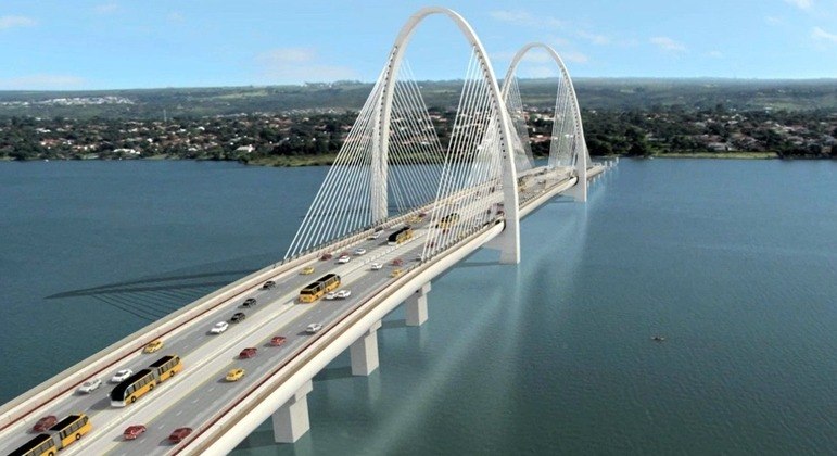 Projeção de ponte estaiada que servirá de travessia entre Lago Paranoá e a península norte