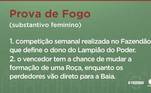 A temida Prova de Fogo! Todos os peões almejam os Poderes da Chama e fazem de tudo para ter em mãos os famosos pergaminhos do caos. Com eles, é possível alterar o rumo da votação, causar intrigas e até mesmo definir um dos roceiros. O desafio é repleto de adrenalina e só os mais rápidos se tornam dono do Lampião 