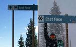 As duas fotos são da mesma placa, mas tiradas em estações diferentes, o que nos dá uma boa ideia de quanta neve cai em alguns locais