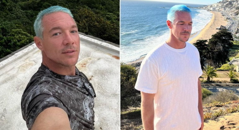 DiploO DJ, amigo da brasileira Anitta, apostou em um tom de azul-claro para o cabelo durante algum tempo em 2022. Ele chegou a ser comparado com nomes como J Balvin nos comentários das fotos