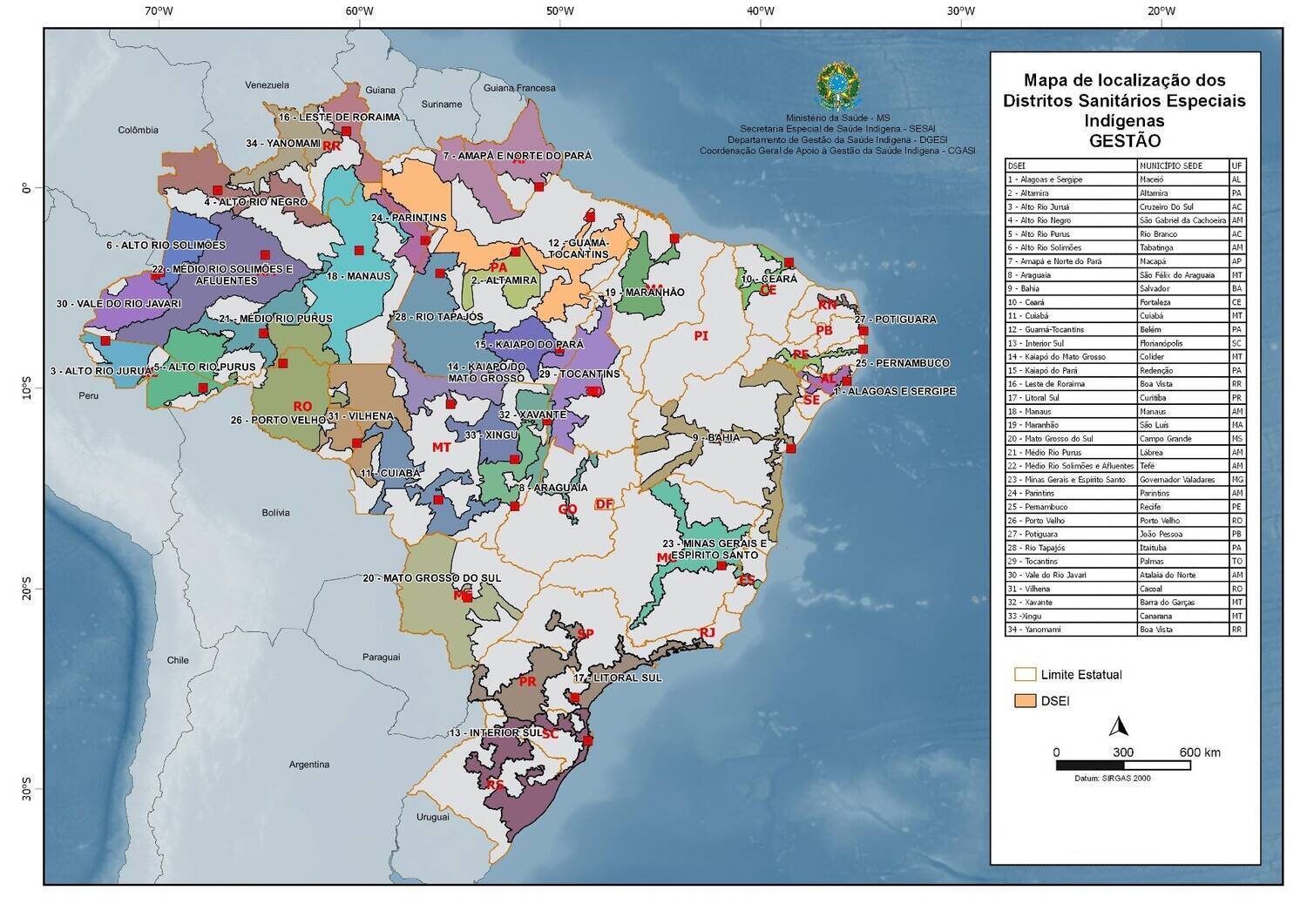 Distribuição dos Distritos Sanitários Especiais Indígenas