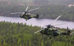 Com capacidade para atingir até 260 km/h, os helicópteros NH90 TTH carregam metralhadoras de calibre 7.62 mm