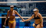 Ana Patrícia e Rebeca, do vôlei de praia, em Shiozake Park. O vôlei de praia feminino estreia nos Jogos Olímpicos no sábado (24) 