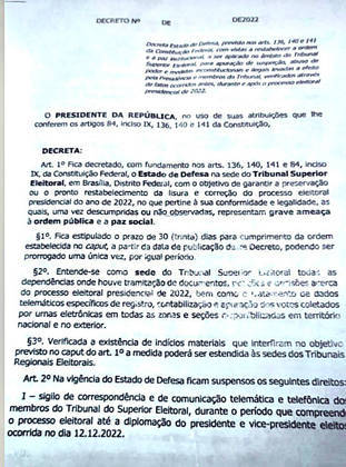 Minuta de decreto encontrada na casa de Anderson Torres