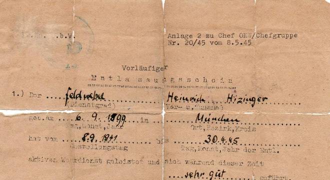 Documento falso que Himmler tentou usar para fugir