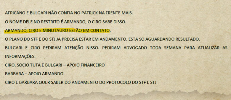 Nome de Minotauro aparece em plano de fuga de Marcola  (Reprodu&ccedil;&atilde;o/JFDF)