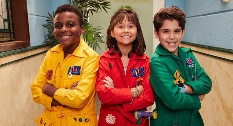 Samuel Minervino, Nathália Costa e Stéfano Agostini, atores da 15ª temporada de "Detetives do Prédio Azul", do canal infantil Gloob