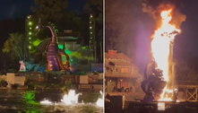 Dragão da vilã Malévola pega fogo durante show em parque da Disney; veja vídeos do susto