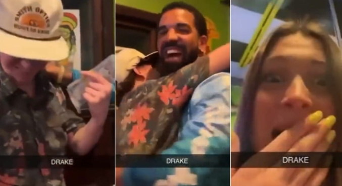 Drake fez a alegria de um casal de fãs durante um jantar
