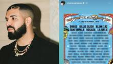 Drake é criticado após apagar nome de outros artistas do line-up do Lollapalooza: 'Estrelinha' 
