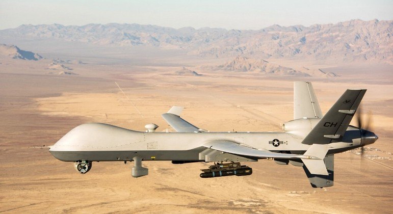O drone dos EUA que teve de ser derrubado após um suposto ataque de um caça russo