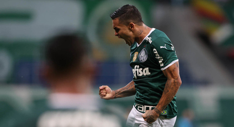 Dudu comemora gol marcado durante o empate entre Palmeiras e Fluminense pelo Brasileirão