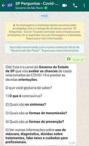Mensagem padrão possui 5 opções