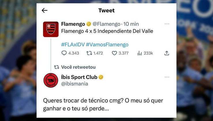 E até o Íbis não perdeu a oportunidade de provocar Flamengo e Vítor Pereira, e propôs uma troca de técnicos entre os rubro-negros.