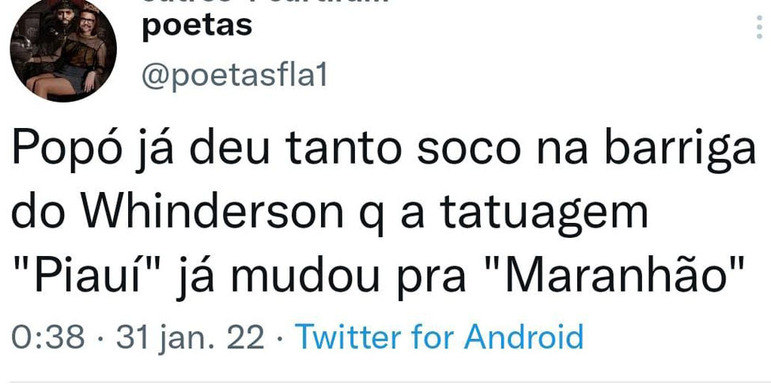 É claro que os brasileiros não perderam a oportunidade de brincar e fazer memes com a situação. Este perfil, por exemplo, brincou com a tatuagem de Whindersson homenageando o Piauí, estado onde nasceu. 