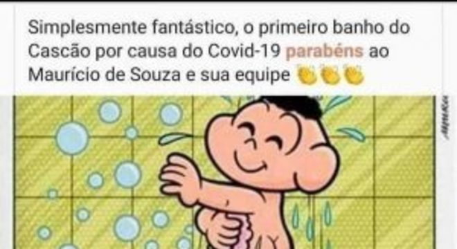 É verdade que o Cascão tomou banho pela primeira vez por causa do coronavírus? (imagem: Reprodução/WhatsApp)