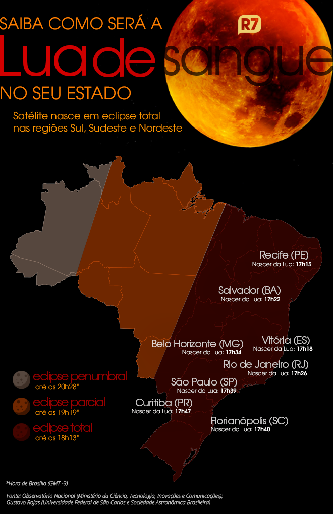 Lua nasce em horários diferentes nas cidades brasileiras, começando pelo litoral