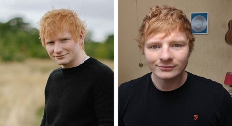 Ed Sheeran e o sósia Ty Jones (à esq.)