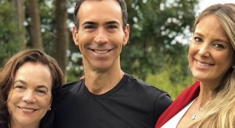 EdnaTralli  com o filho César e a nora Ticiane