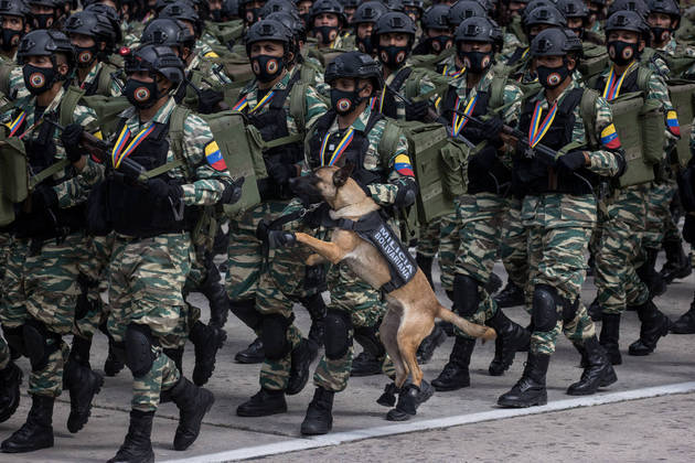 Além dos armamentos e dos homens que formam as Forças Armadas, alguns animais, como cachorros, desfilaram ao lado das tropas